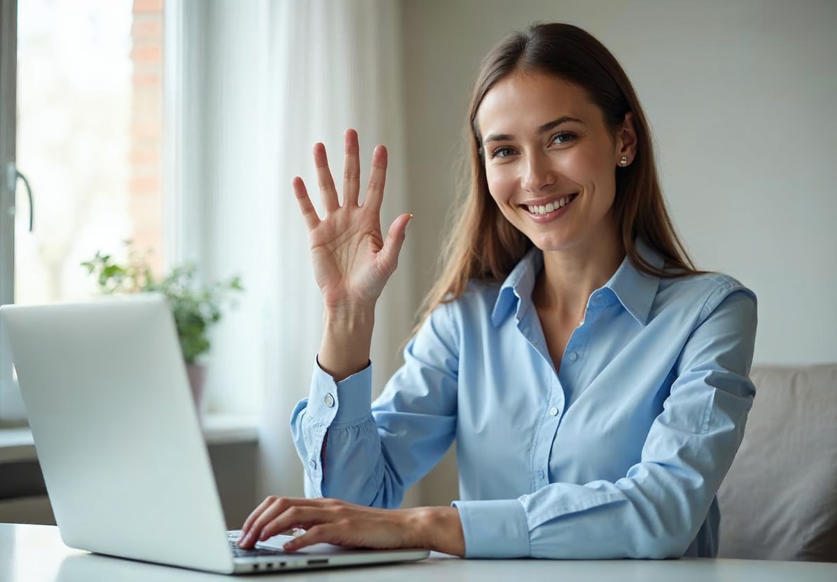 Pacjentka wypełniająca badanie medycyny pracy online na laptopie