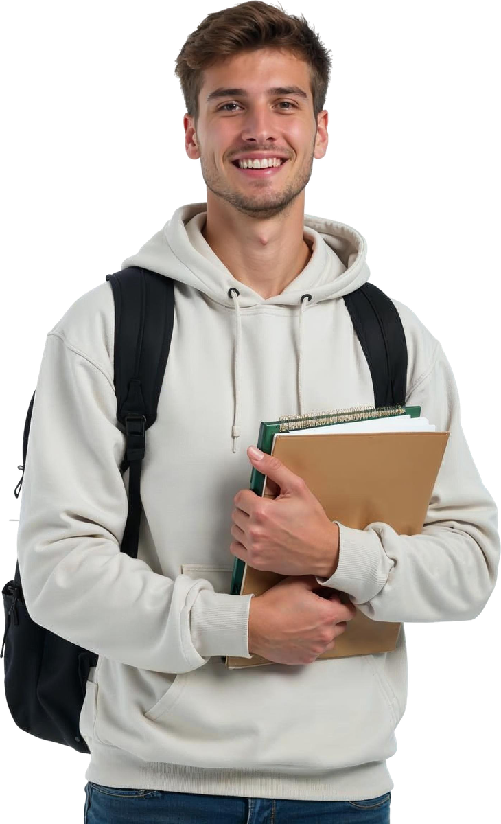 Student z plecakiem i notatkami